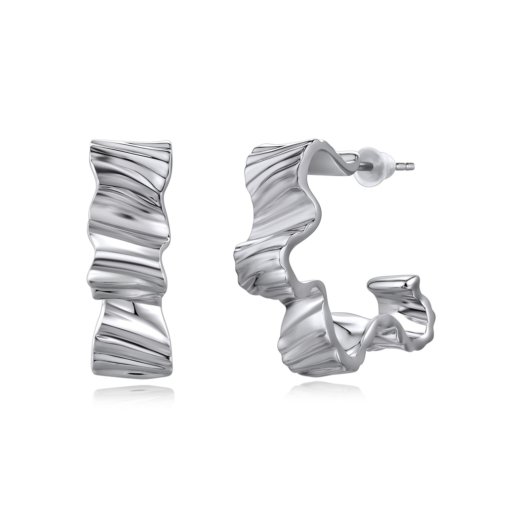 Rippled Texture Brass Hoop Earrings Unique Sculptural Wave Design