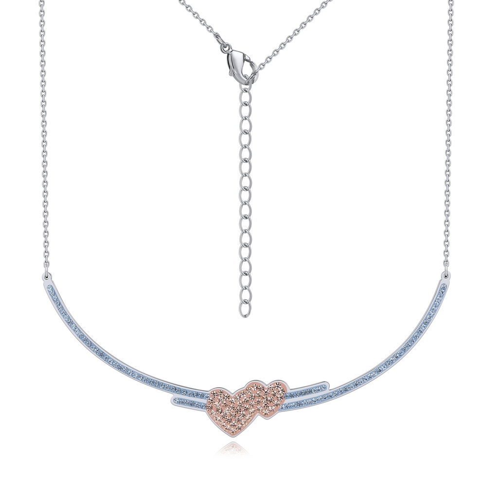 Romantic Double Heart Necklace with Crystals and Stainless Steel Design