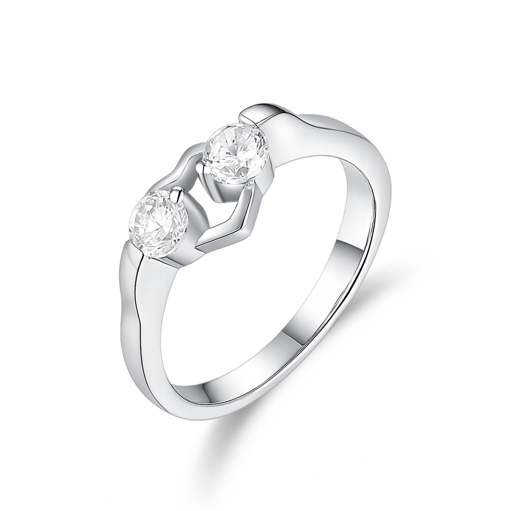 Romantic Hand-Holding Design Stainless Steel Ring with Dual Stones