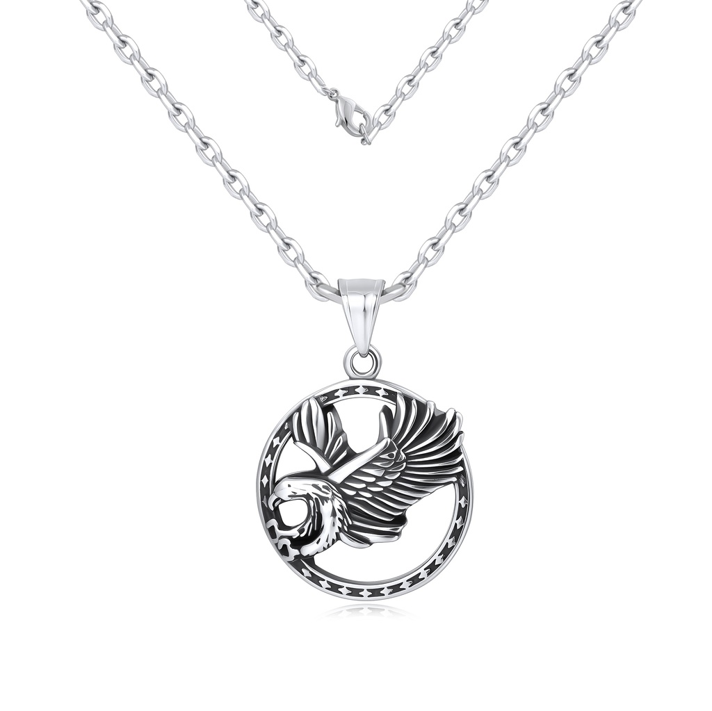 Bold Stainless Steel Eagle Pendant Necklace with Flying Bird Design