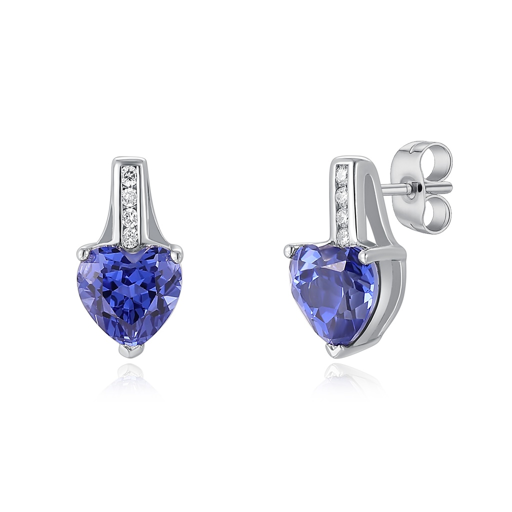 Romantic Heart-Shaped Blue Gemstone Stud Earrings with Diamond Accents