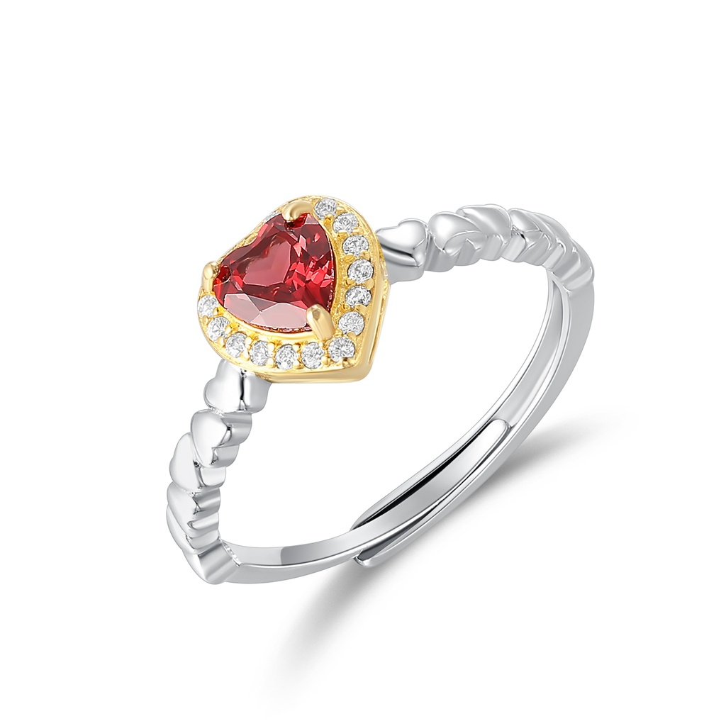Romantic Heart-Shaped Red Gemstone Ring with Sparkling Crystal Halo