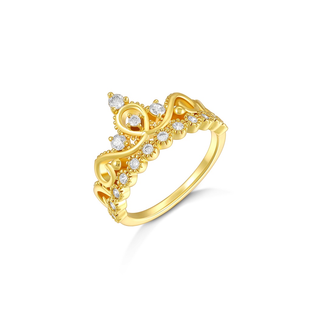 Romantic Heart-Shaped Zircon Ring in Polished Gold Finish