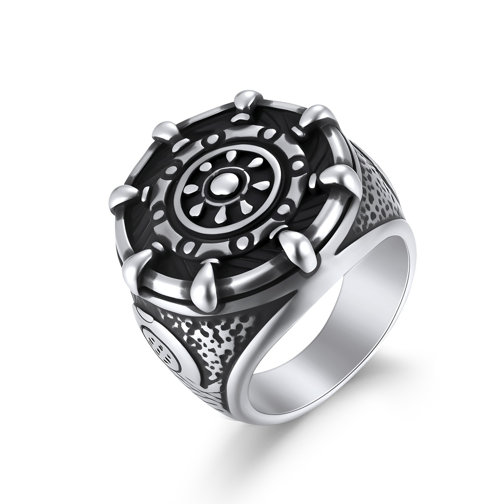Bold Stainless Steel Gear Wheel Ring with Industrial Steampunk Design