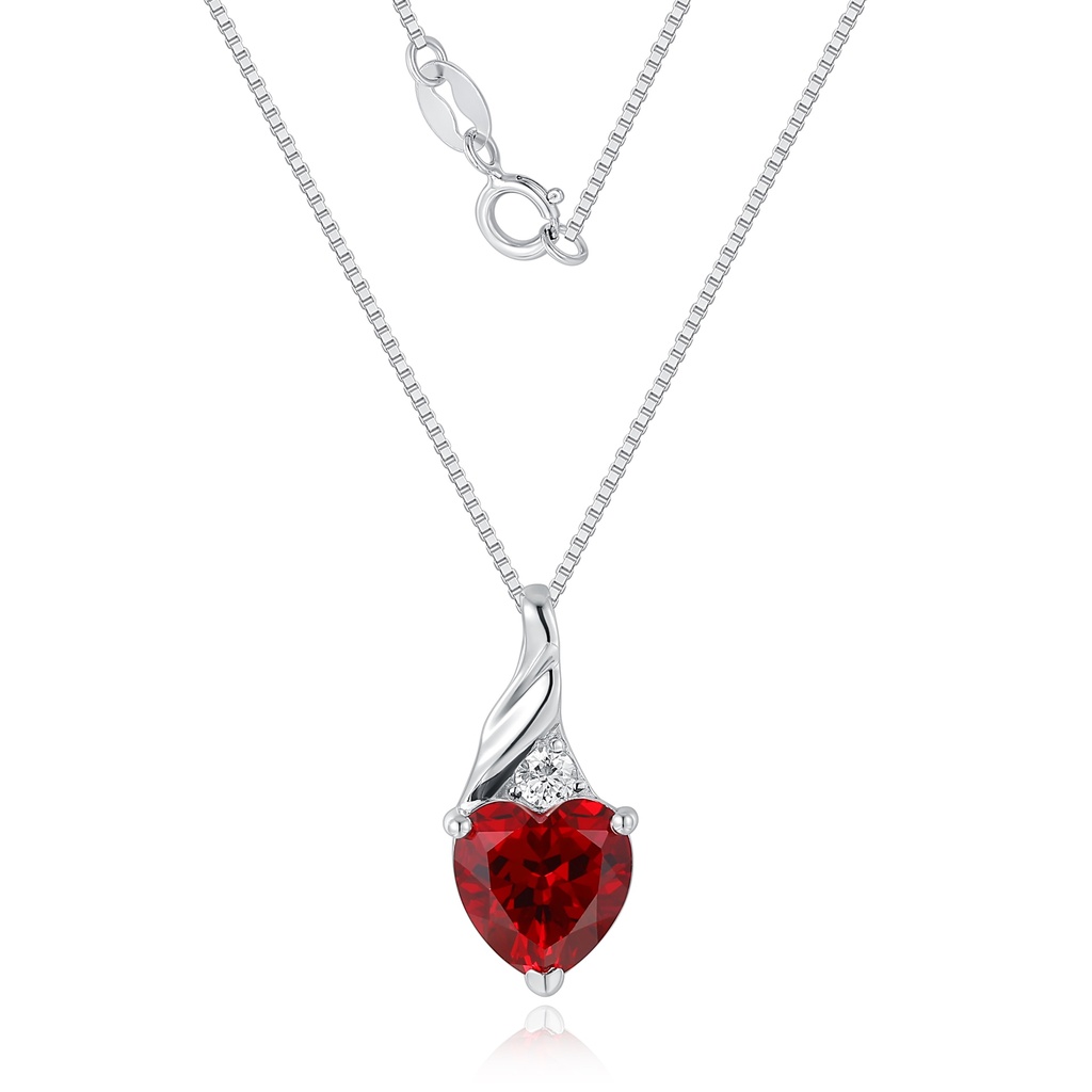 Romantic Stainless Steel Necklace with Red Heart Gem and Crystals