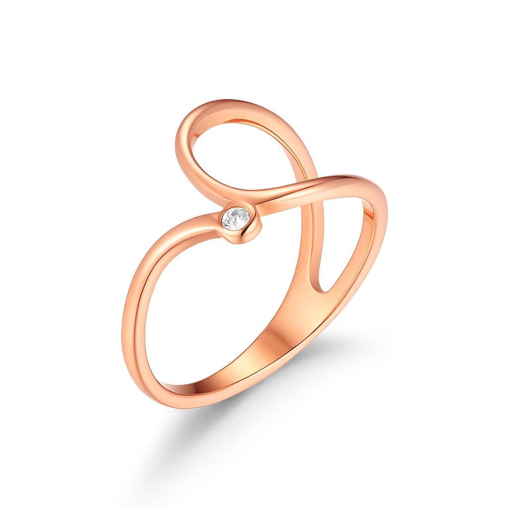 Rose Gold Infinity Stainless Steel Ring with Sparkling Center Stone