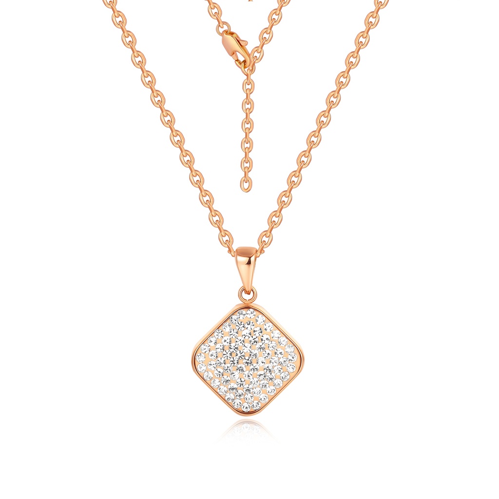 Rose Gold Square Pendant Necklace with Sparkling Crystal Accents