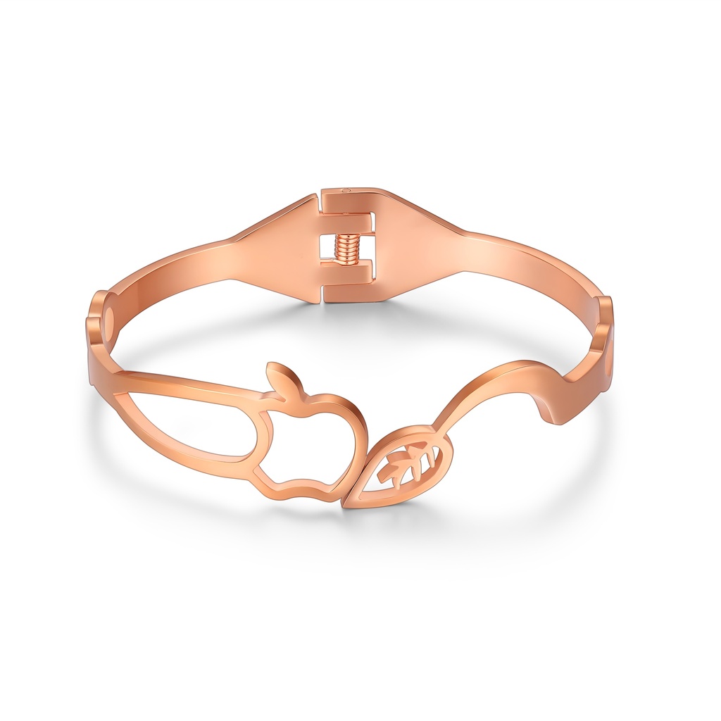 Rose Gold Stainless Steel Bangle With Playful Apple and Leaf Cutout