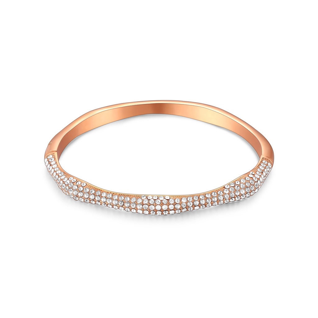 Rose Gold Stainless Steel Bangle with Full Pavé Crystal Detailing