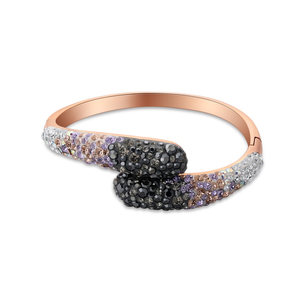 Rose Gold Stainless Steel Bangle with Multicolor Crystal Detailing