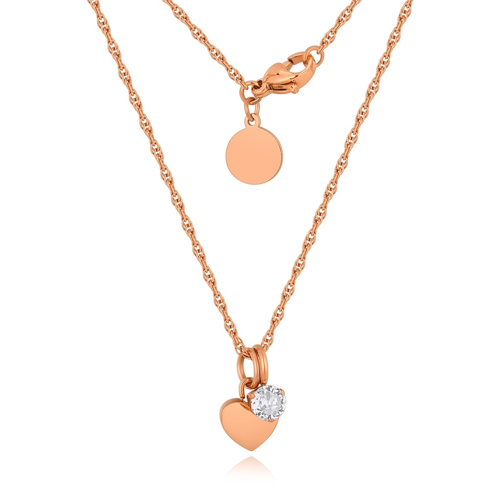 Rose Gold Stainless Steel Heart Necklace with Sparkling Zircon Pendant