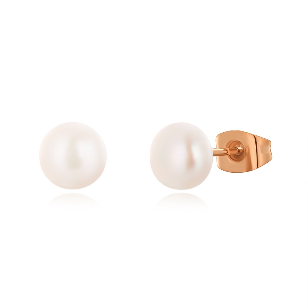 Rose Gold Stainless Steel Pearl Stud Earrings for Elegant Women