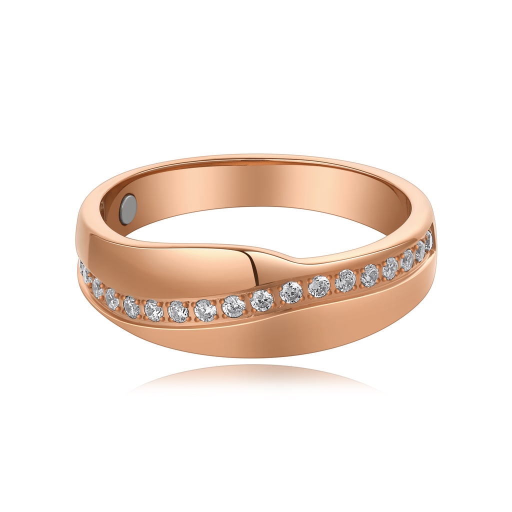 Rose Gold Stainless Steel Ring with Crystal Accents for Chic Style