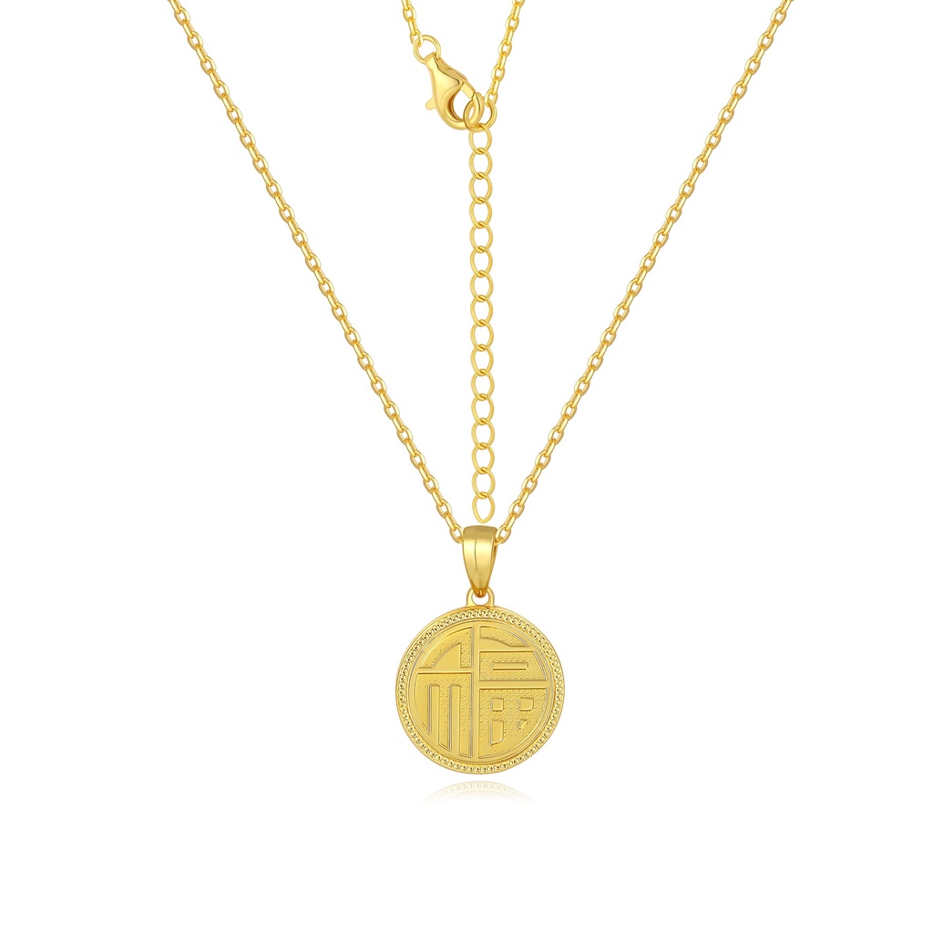 Round Blessing Coin Pendant Necklace With Traditional Chinese Character