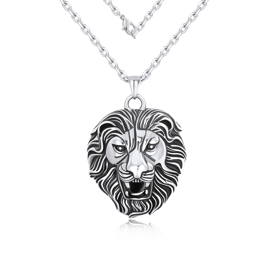 Bold Stainless Steel Lion Head Pendant Necklace with Fierce Design