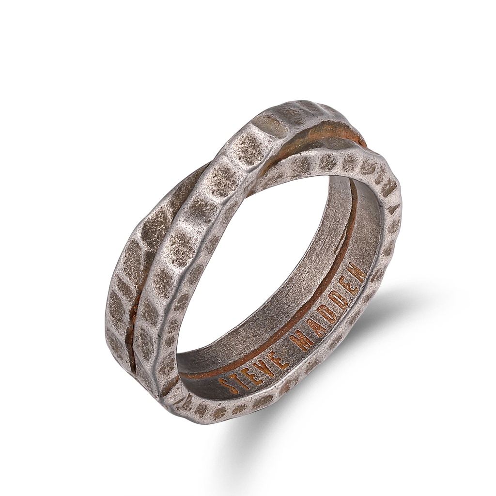 Rugged Hammered Stainless Steel Ring with Twisted Industrial Design