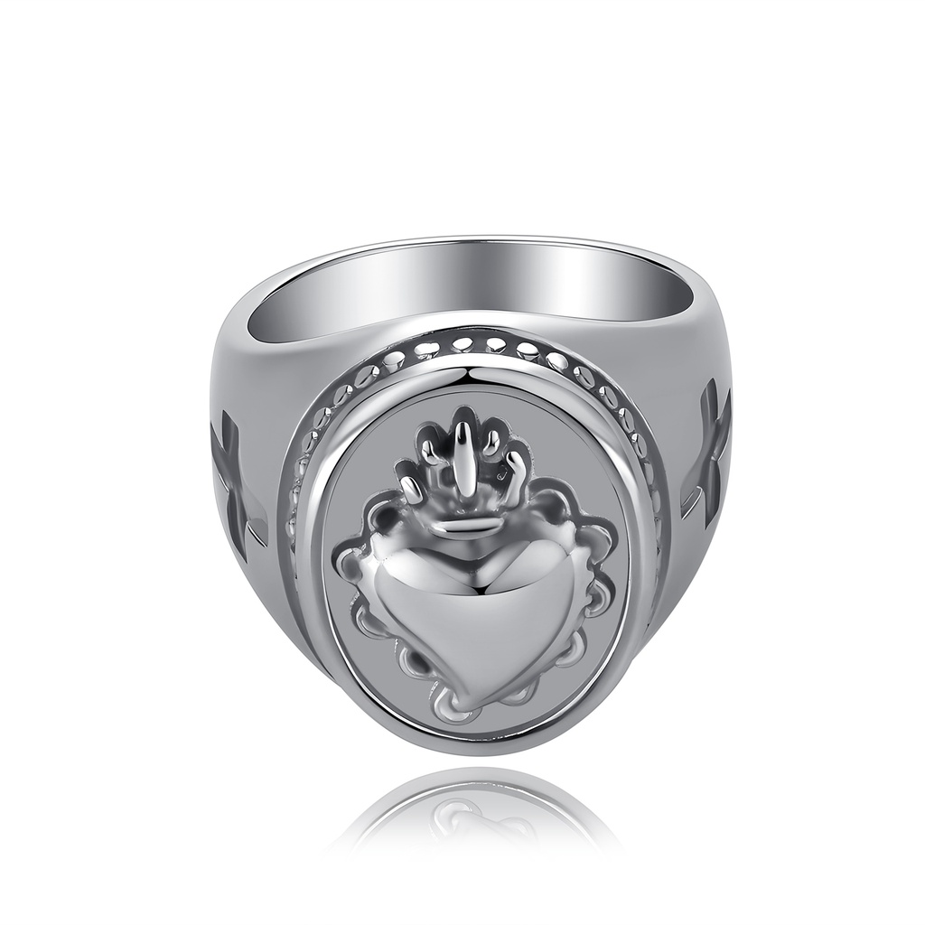 Sacred Heart Ring – Polished Silver Signet, Spiritual Symbol Jewelry