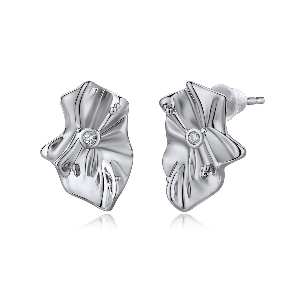 Sculptural Floral Petal Stud Earrings with Cubic Zirconia