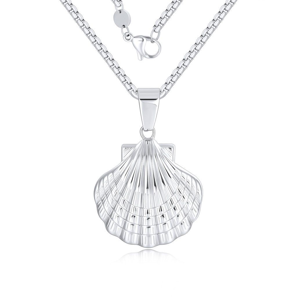 Seashell Pendant Necklace in High-Polish Silver Stainless Steel Finish