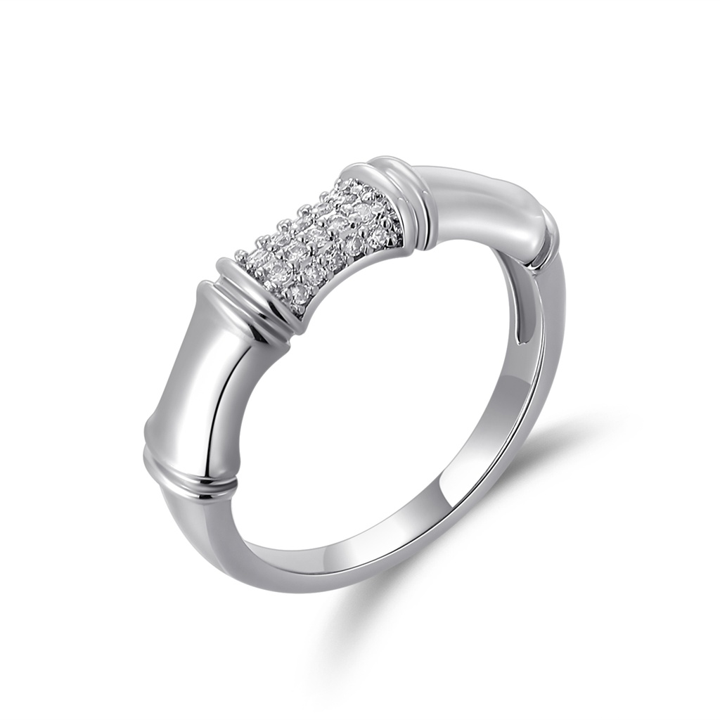 Silver Bamboo-Inspired Ring Accented With Pave-Set Crystals