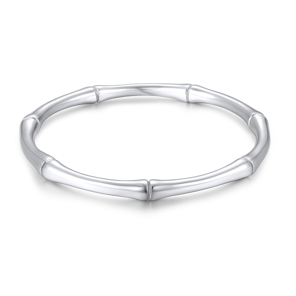 Silver Bamboo-Inspired Round Stainless Steel Stackable Bangle
