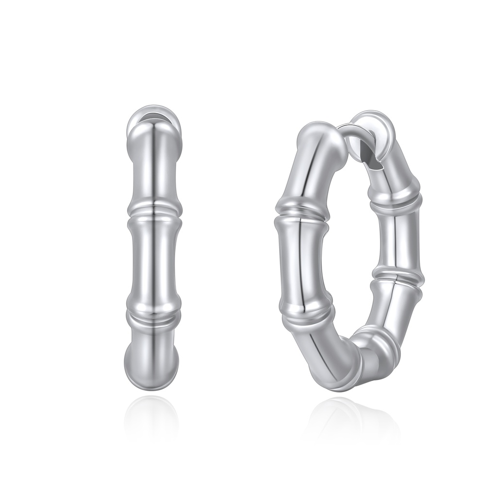 Silver Bamboo-Style Small Hoop Earrings
