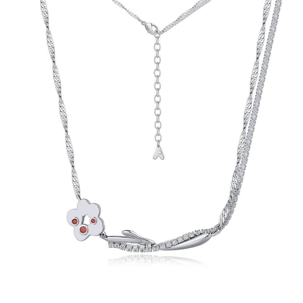 Silver Blossom Pendant with Red Crystals and CZ Details