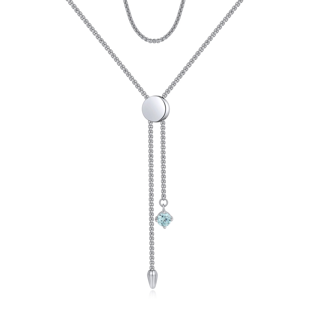Adjustable Lariat Necklace with Blue Gemstone Charm