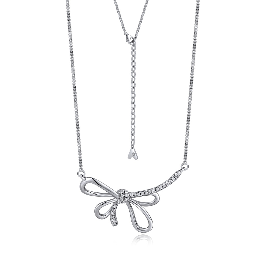 Silver Butterfly Bow Brass Necklace with Dainty Cubic Zirconia