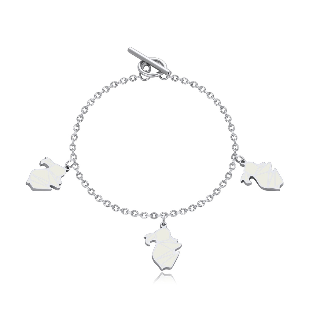Silver Chain Bracelet with Opalescent Map Charms Stainless Steel