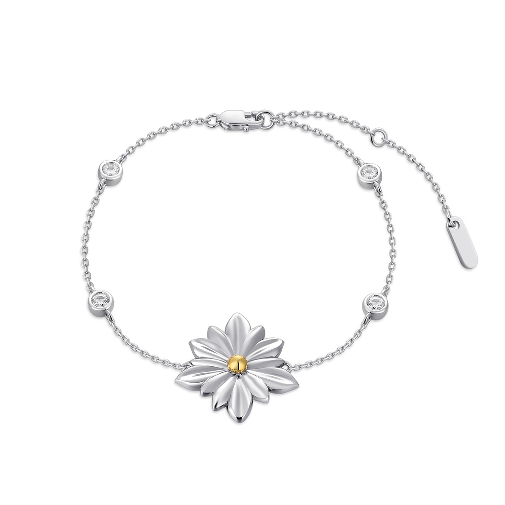 Silver Daisy Flower Bracelet with Crystal Accents