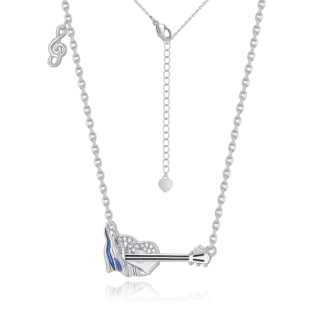 Silver Guitar Key Pendant Necklace with Blue Enamel Accents