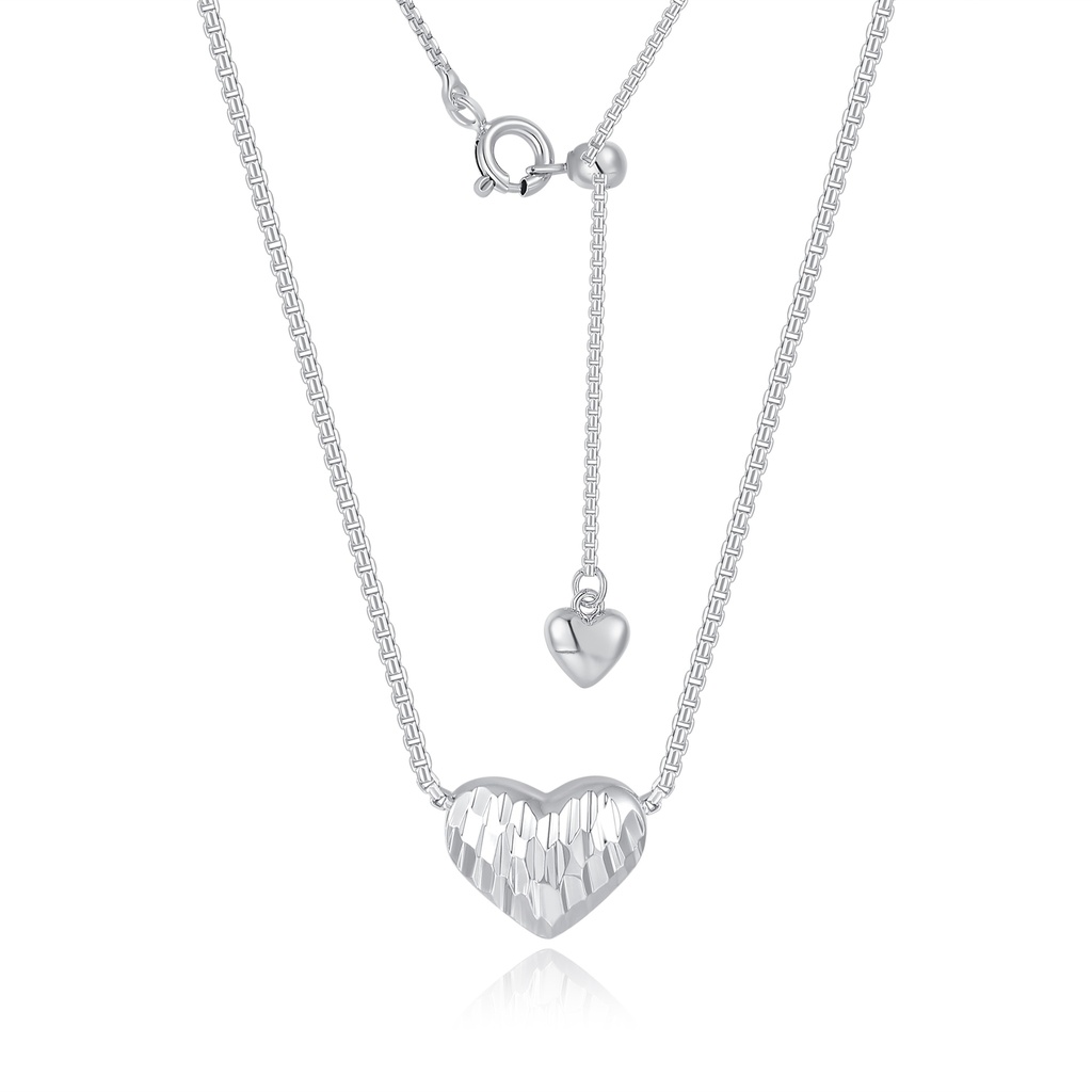 Silver Heart Pendant Brass Necklace with Adjustable Chain Clasp