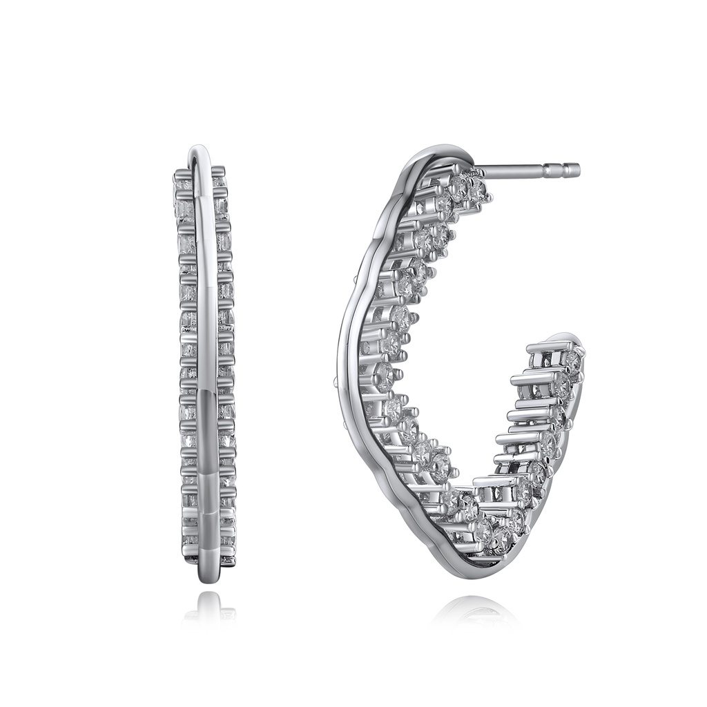 Silver Hoop Earrings with Geometric Crystal Detailing