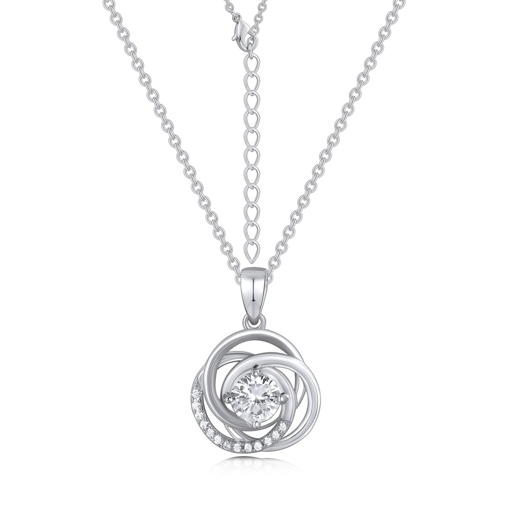 Silver Infinity Rose Pendant with Brilliant Center CZ Stone