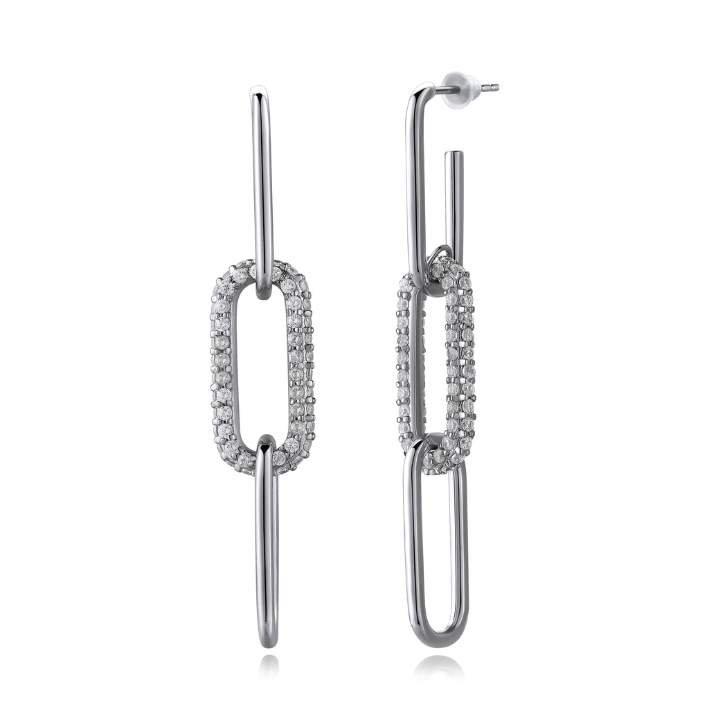 Silver Link Drop Earrings with Pavé Crystal Detail