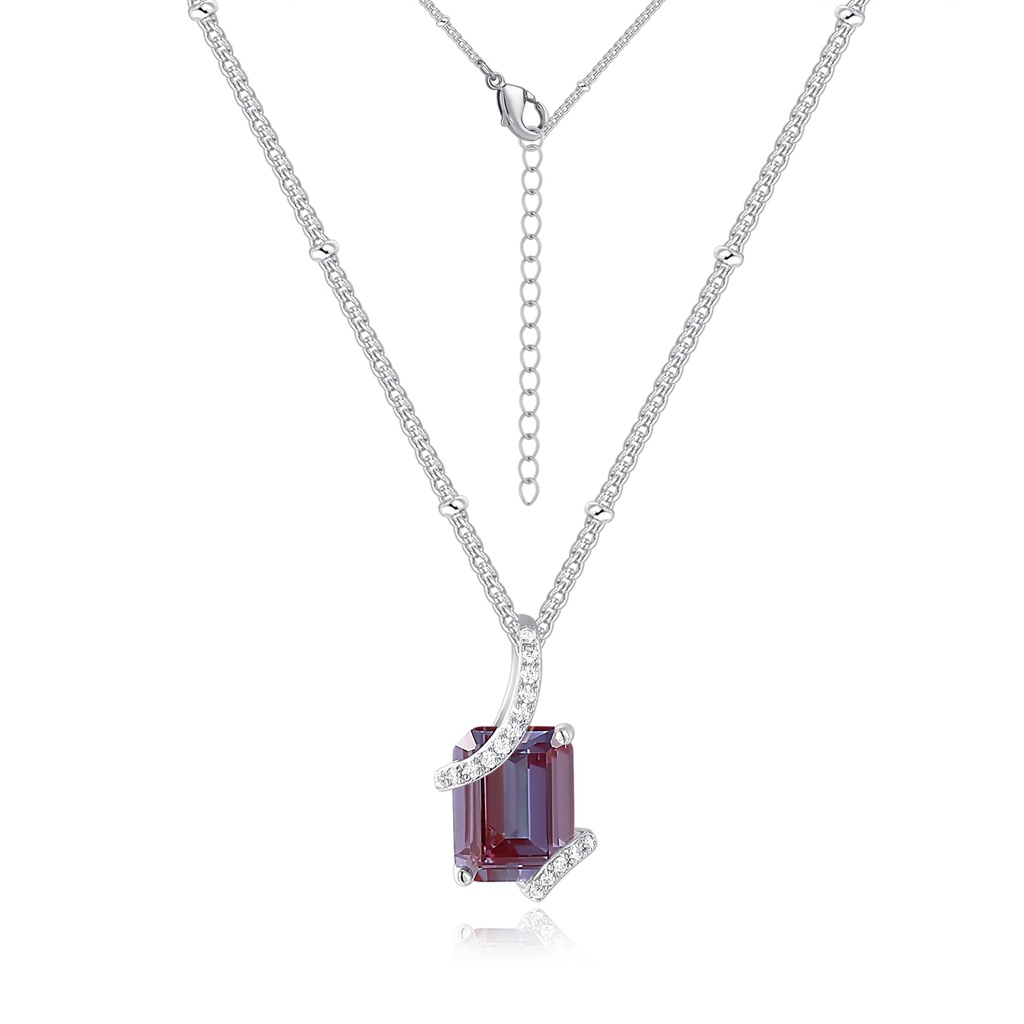 Silver Necklace with Red Gemstone and Sparkling Accent Details