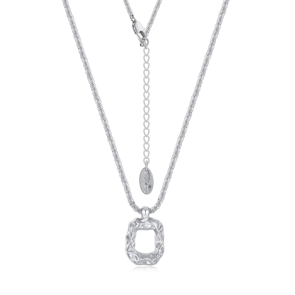 Silver Plated Necklace with Organic Textured Square Pendant Charm