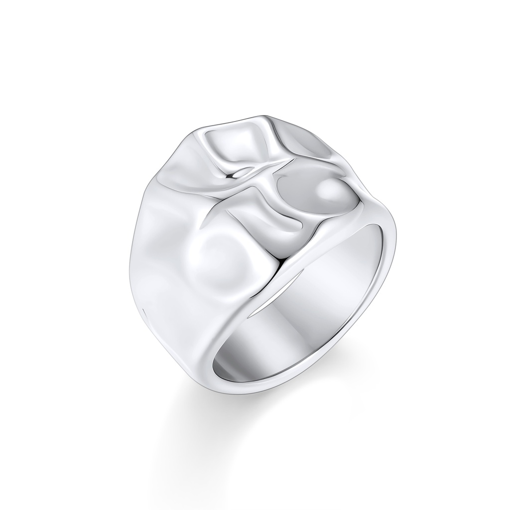 Silver Sculptural Stainless Steel Ring with Fluid Artistic Texture