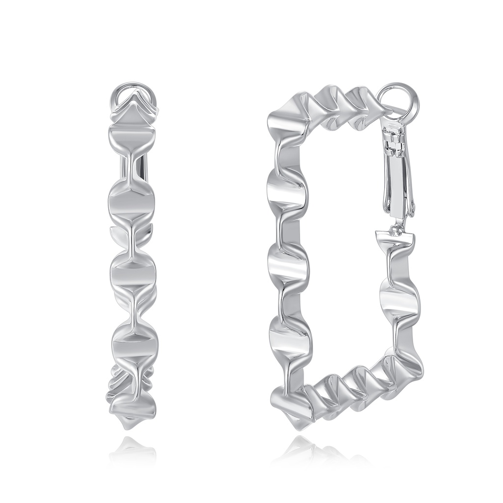 Silver Square Hoop Earrings with Sculptural Twist Design