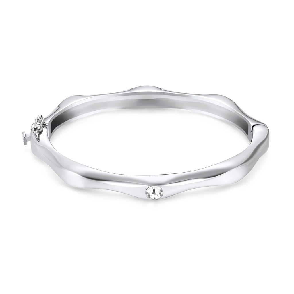 Silver Stainless Steel Bangle with Crystal, Sculpted Modern Organic Curve