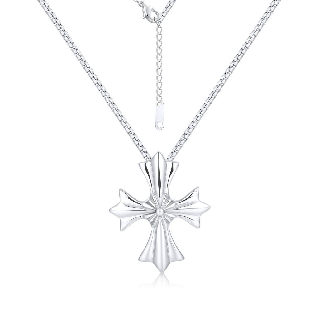 Silver Stainless Steel Cross Pendant with Gothic Inspired Design