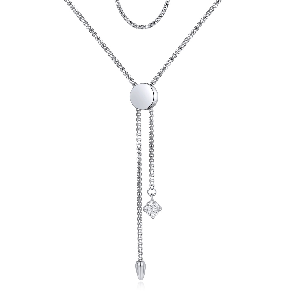 Adjustable Lariat Necklace with Clear Cubic Zirconia Drop
