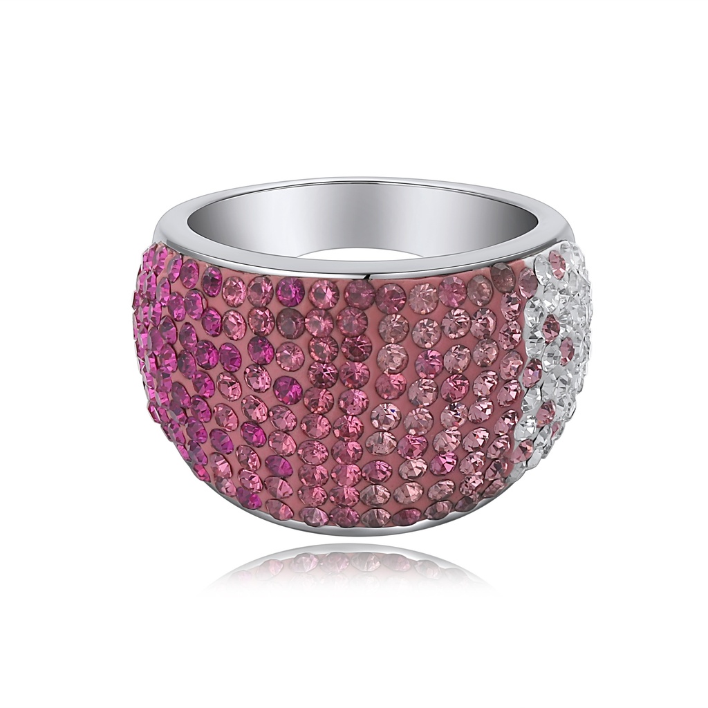 Silver Stainless Steel Ring with Mixed Pink and White Crystals