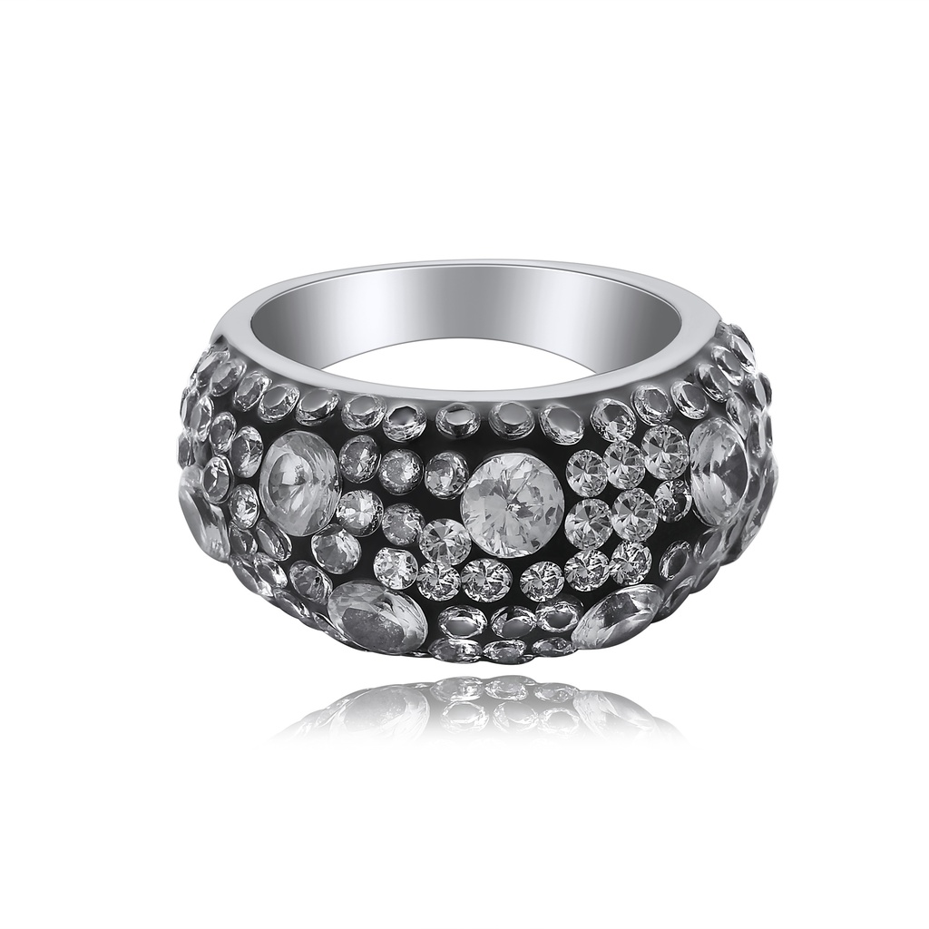 Silver Stainless Steel Ring with Multi-Size Clear Crystals