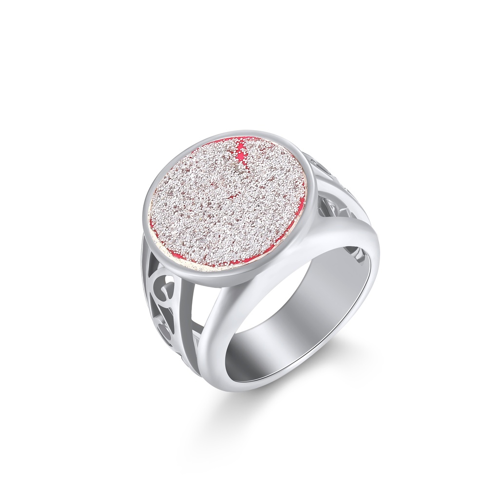 Silver Stainless Steel Ring with Sparkling Round Glitter Stone Center