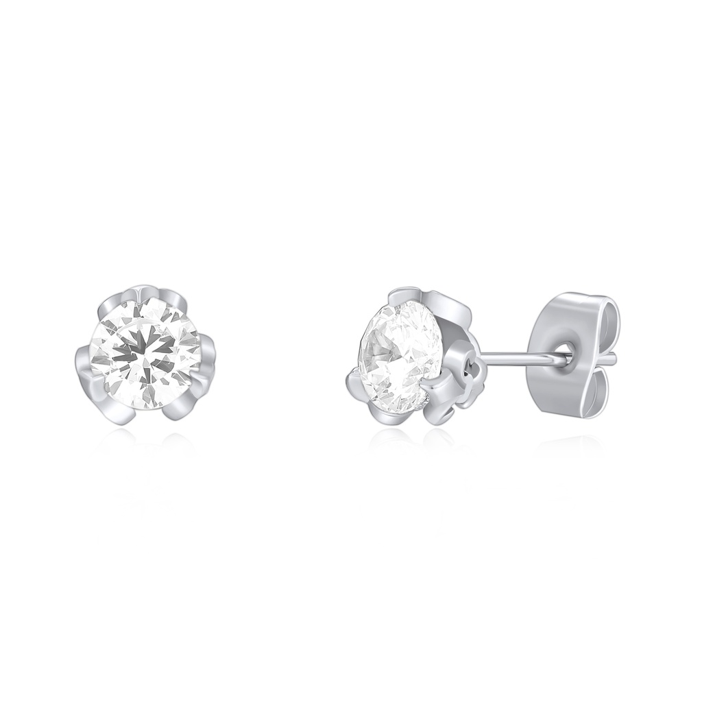 Silver Stainless Steel Stud Earrings with Brilliant CZ Stones