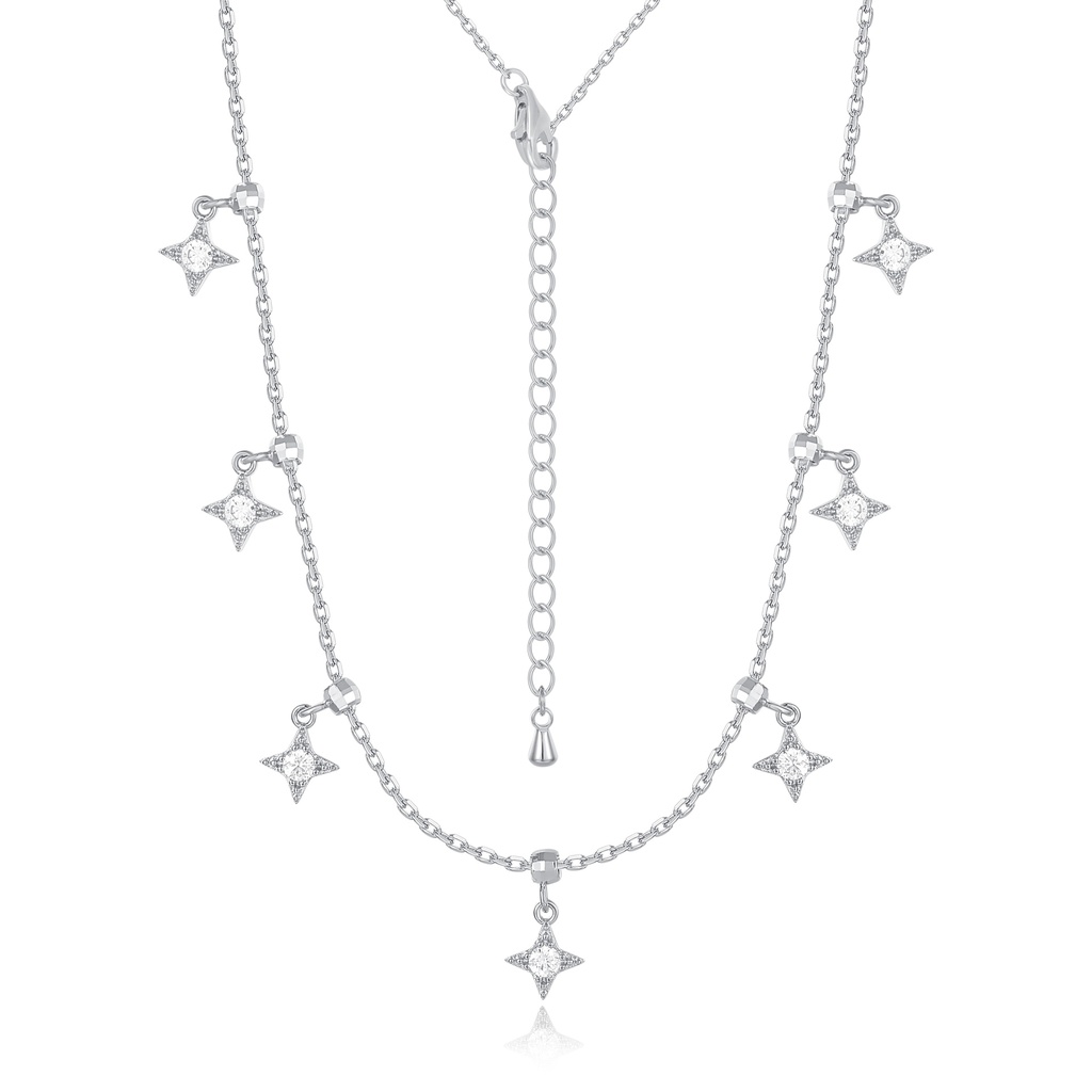 Silver Star Charm Necklace in Brass with Dainty Dangles