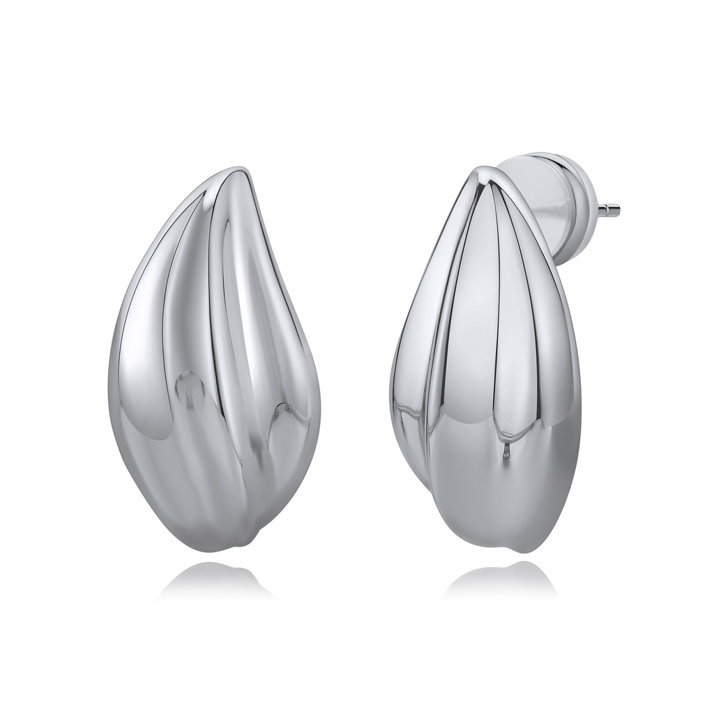 Silver Teardrop Sculpted Stud Earrings