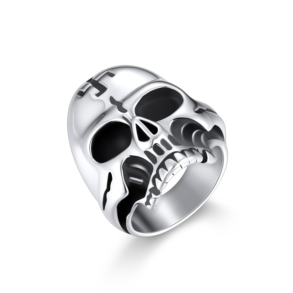 Bold Stainless Steel Skull Ring with Gothic Punk Rock Design